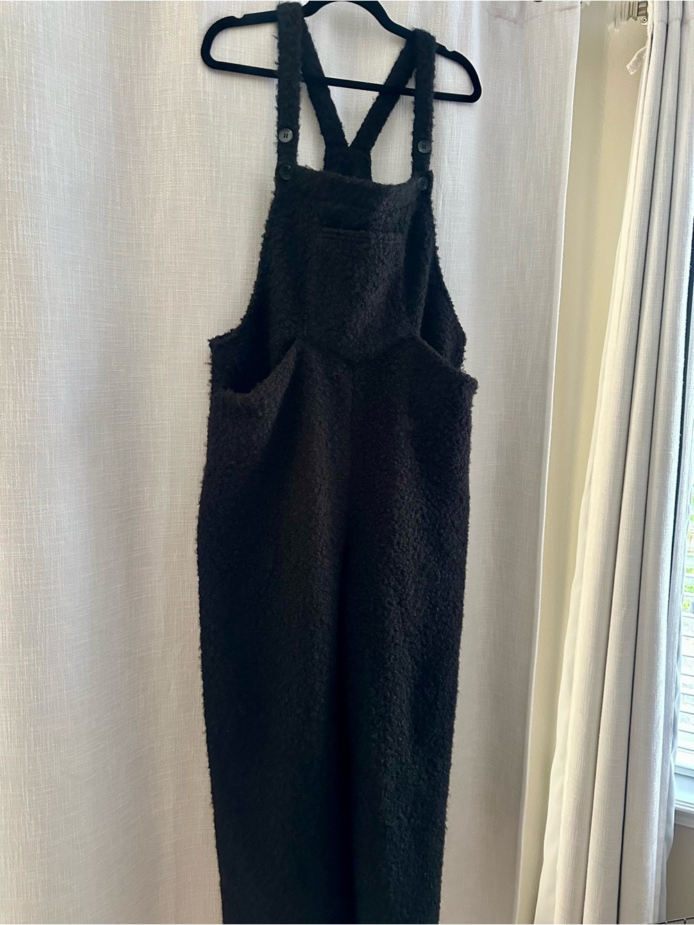 HALARA Black Sherpa Fleece Wide Leg Overall Jumpsuit, XL - Picture 7 of 7